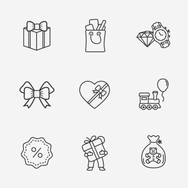 Düz kontur Dükkanı simgesi Beyaz seti hediye