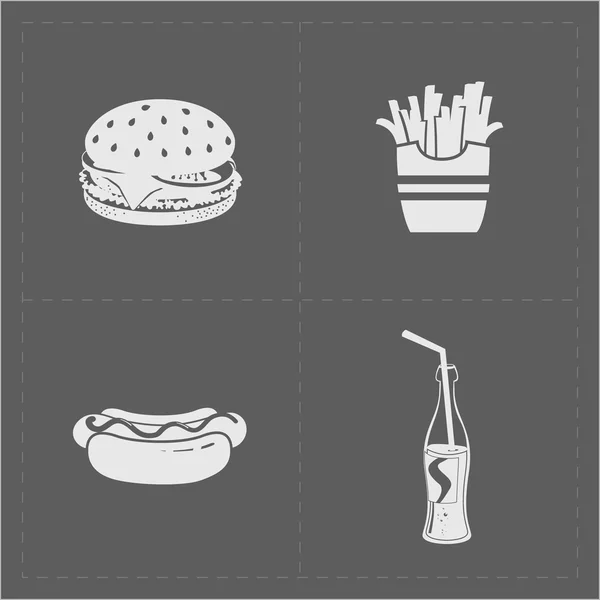 White Fast Food Icon Set on Grery Background — Stock Vector