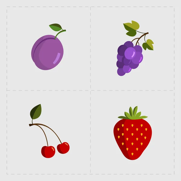 Färgstarka frukt Ikonuppsättning på vit bakgrund — Stock vektor