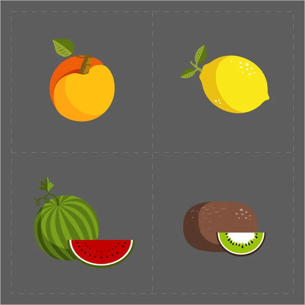 Kleurrijke Fruit Icon Set op grijze achtergrond — Stockvector