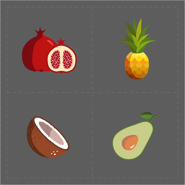 Kleurrijke Fruit Icon Set op grijze achtergrond — Stockvector