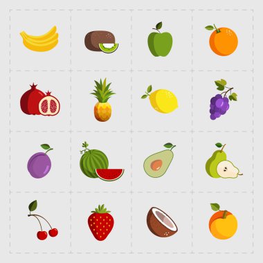 Beyaz arka plan üzerinde renkli meyve Icon Set