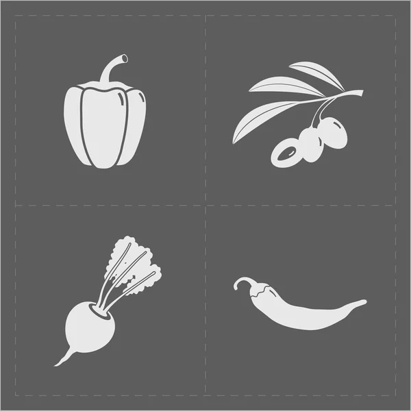 Sada bílých zeleninových ikon na šedém pozadí — Stockový vektor