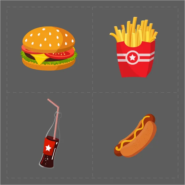 Icona Fast Food colorata impostata su sfondo grigio — Vettoriale Stock