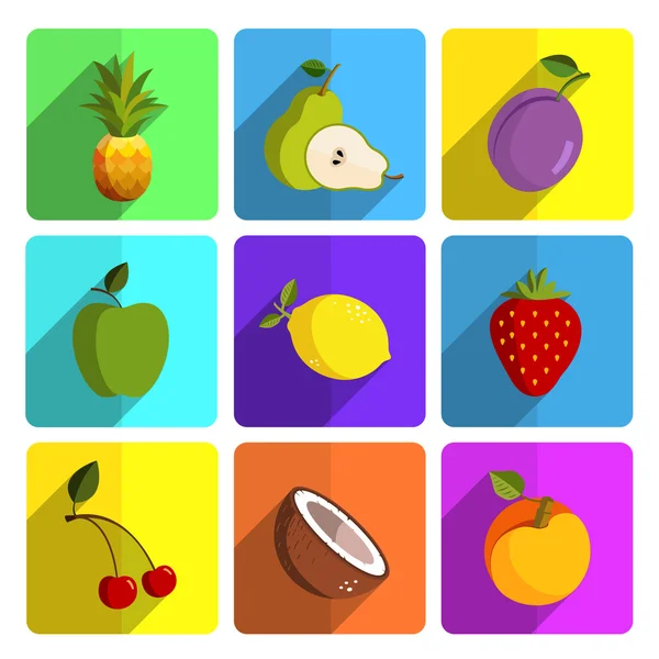 Icona di frutta colorata impostata su sfondo luminoso — Vettoriale Stock