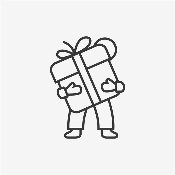 Mann hält ein Geschenk-Box-Symbol mit Schleife. — Stockvektor