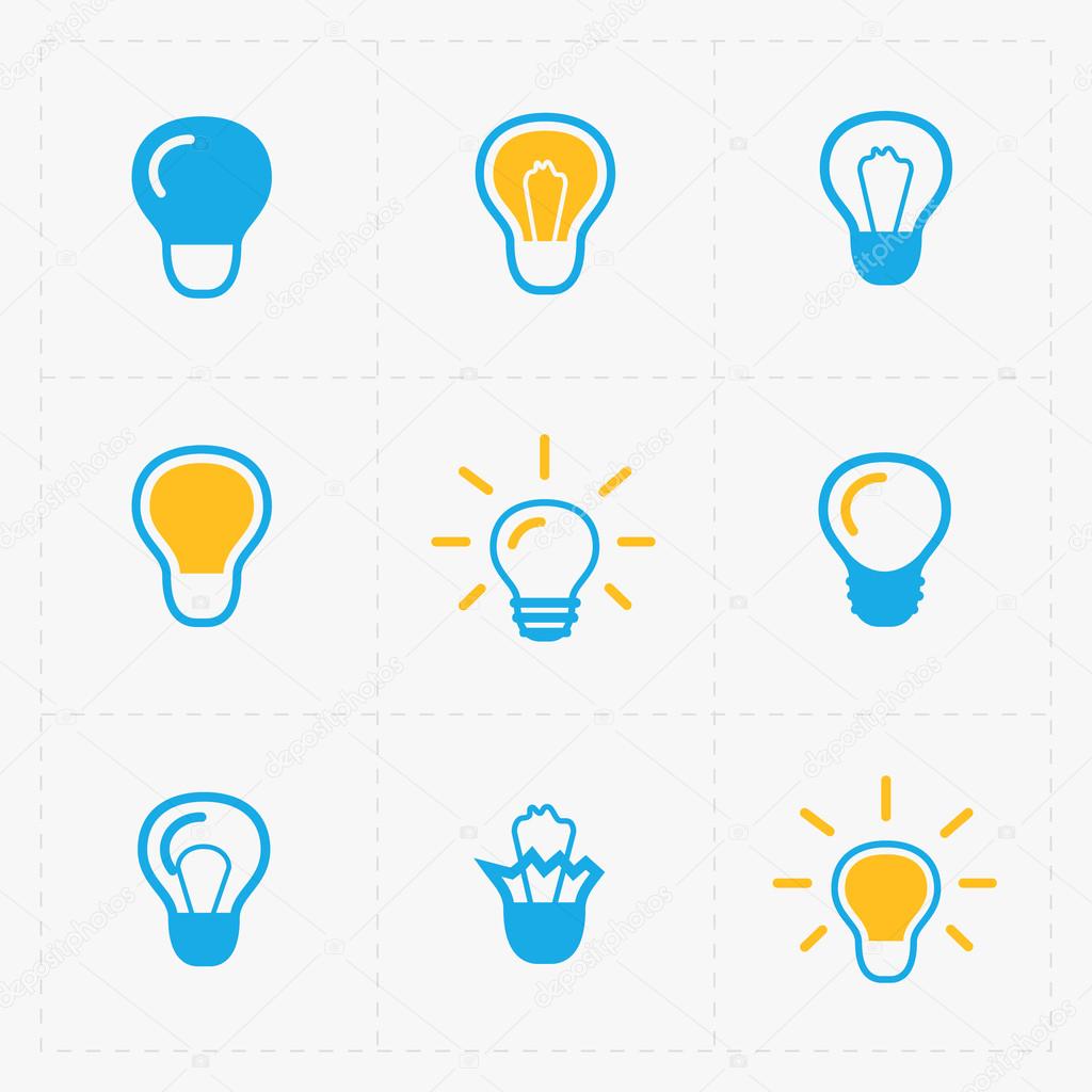 Colorful Light bulbs. Bulb icon set.