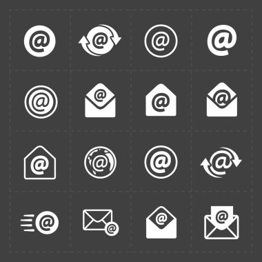 Koyu arka plan üzerinde vektör e-posta simgeleri.