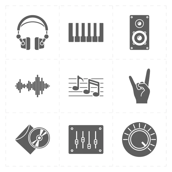 9 icônes universelles de musique plate — Image vectorielle