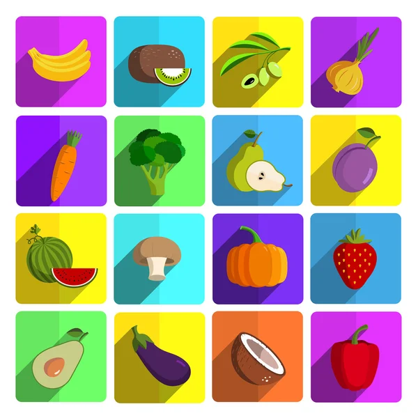 Conjunto de iconos de vectores de frutas y verduras modernas — Archivo Imágenes Vectoriales