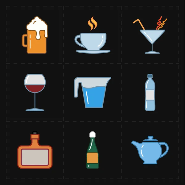 9 icônes modernes de bar plat — Image vectorielle