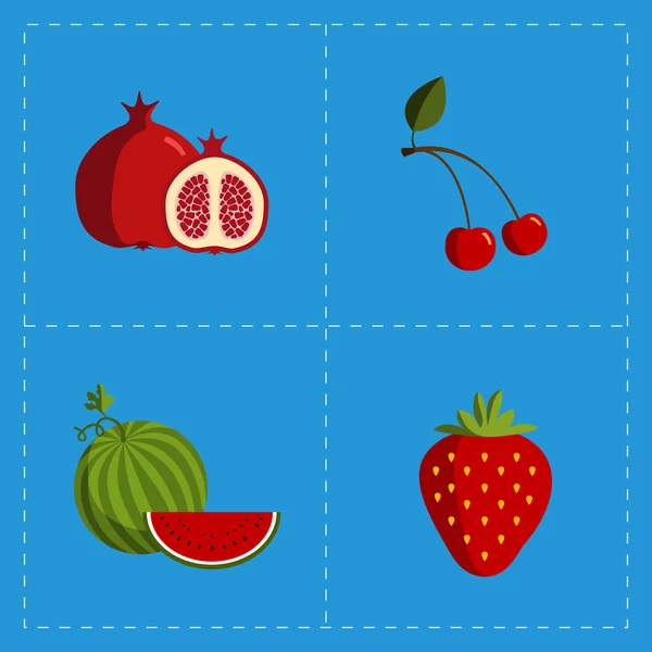 Juego de iconos de frutas coloridas sobre fondo brillante — Vector de stock