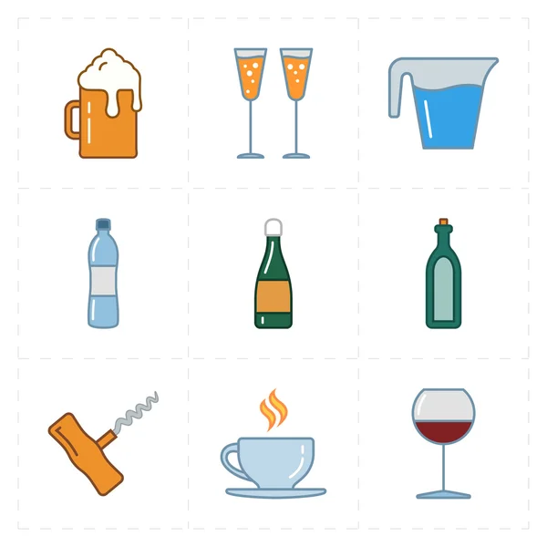 9 icônes modernes de bar plat — Image vectorielle