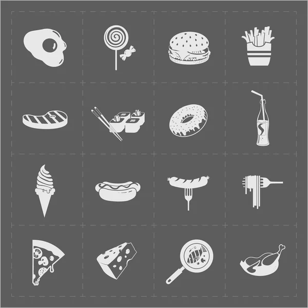 Conjunto de iconos de comida rápida blanca en Grery Background — Archivo Imágenes Vectoriales