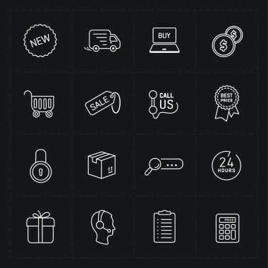Düz kontur Dükkanı Icon set