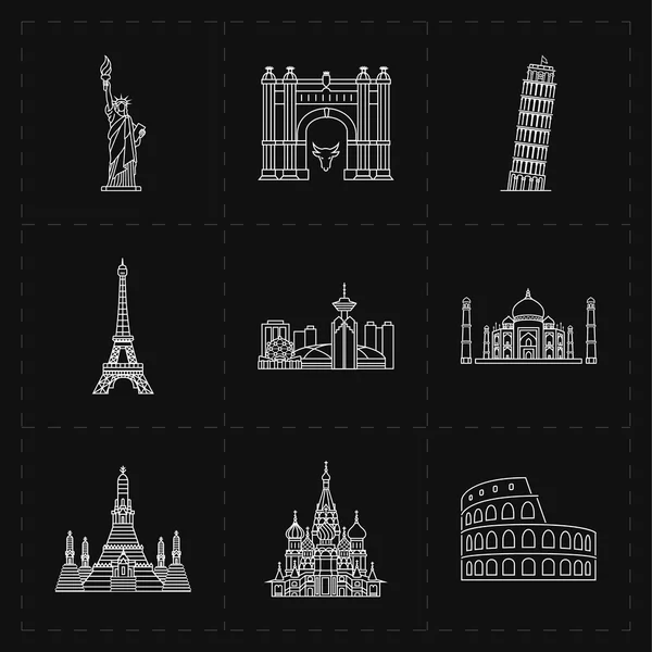 9 flat landmark icons — Stock Vector