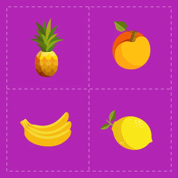 Juego de iconos de frutas coloridas sobre fondo brillante — Vector de stock