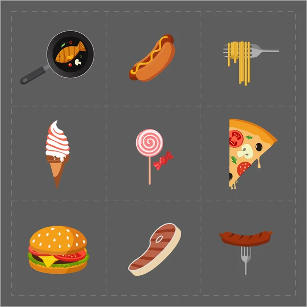 Colorida comida rápida icono conjunto sobre fondo gris — Vector de stock