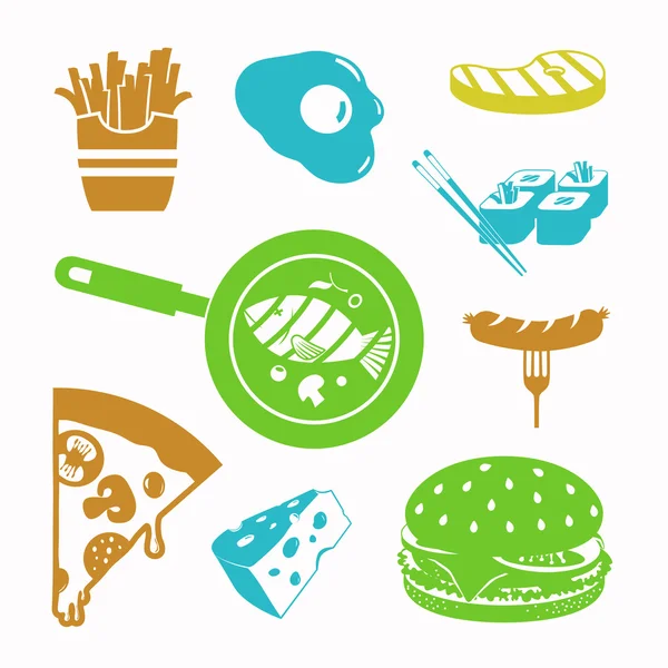 Conjunto de iconos de comida vectorial negro — Vector de stock