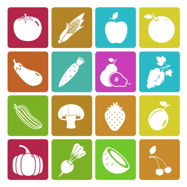 Colorful fruit and vegetable icon set — Stock Vector