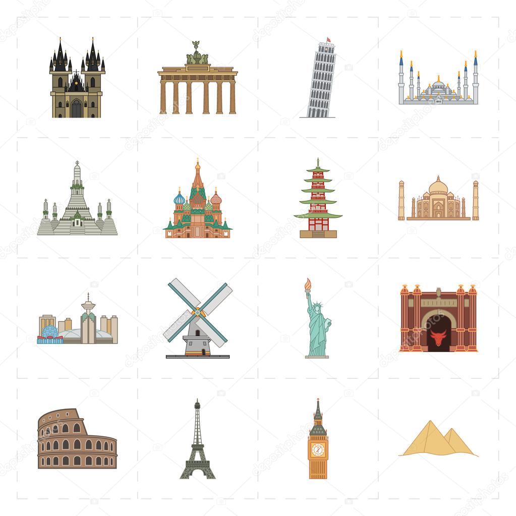 16 flat landmark icons