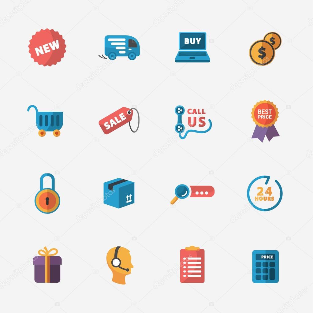 Modern colorful shop icons on black