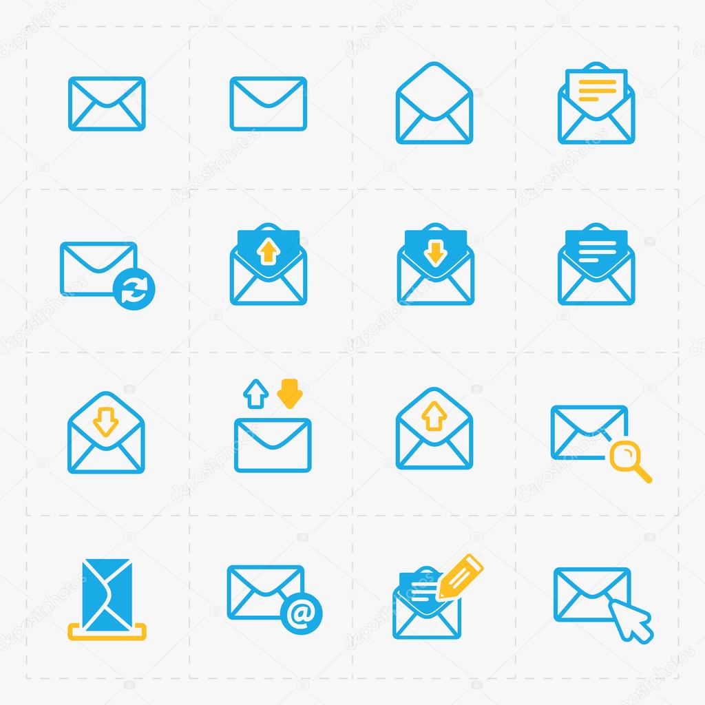 Email and envelope icons on White Background.