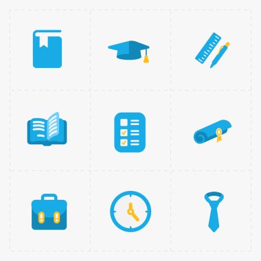 Beyaz altı renkli düz eğitim Icons set