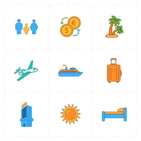 9 iconos planos de la empresa de viajes — Archivo Imágenes Vectoriales