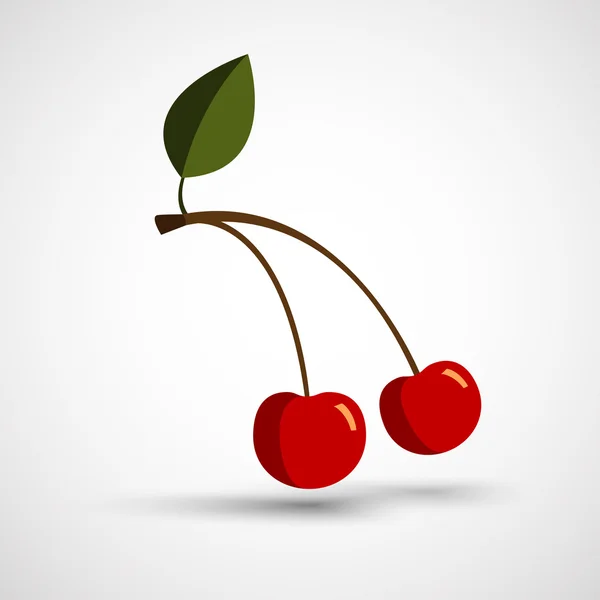 Vektör yeşil yaprakları üzerinde beyaz backgro izole ile Olgun Kiraz