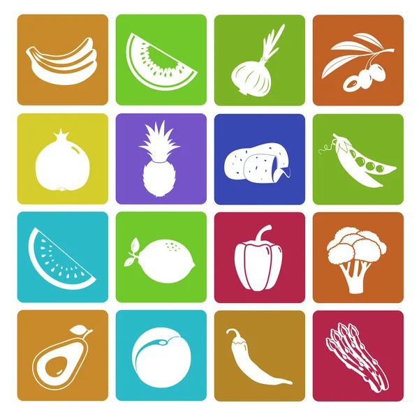五颜六色的水果和蔬菜的图标集 — 图库矢量图片