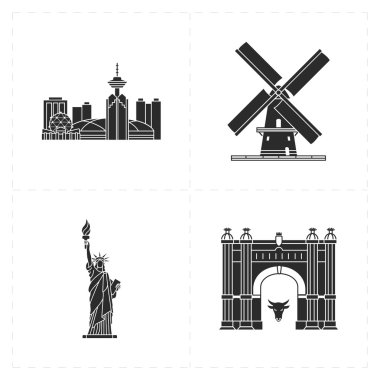 4 flat landmark icons clipart