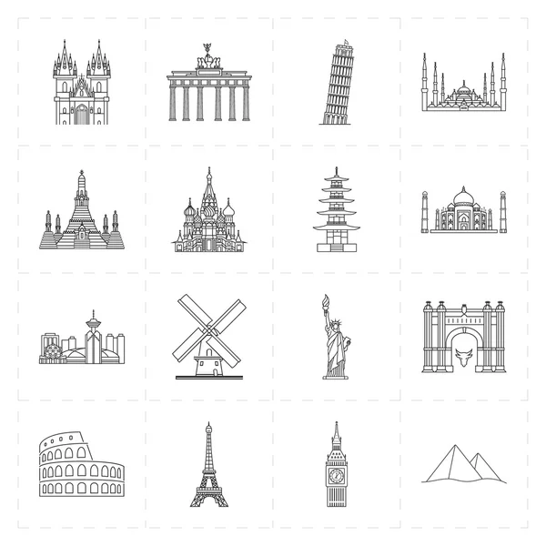 16 iconos emblemáticos planos — Archivo Imágenes Vectoriales