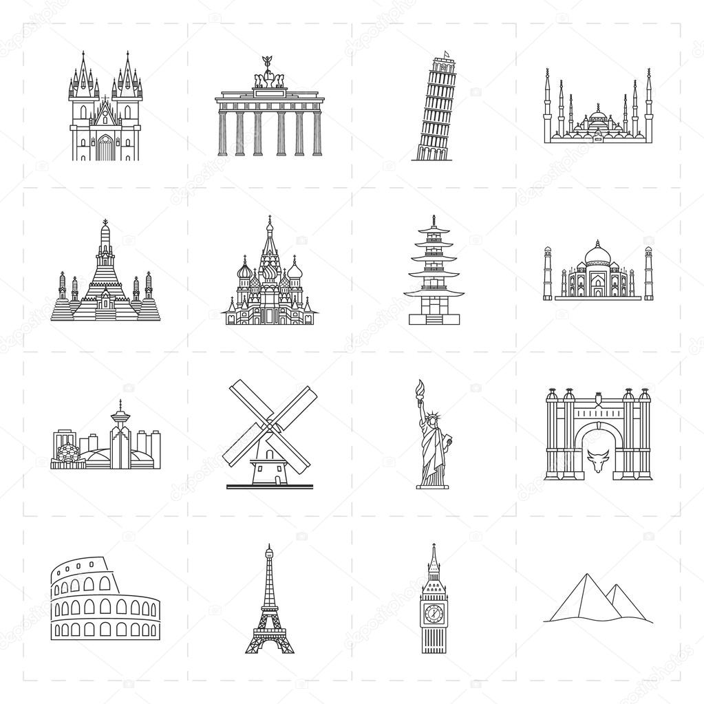 16 flat landmark icons