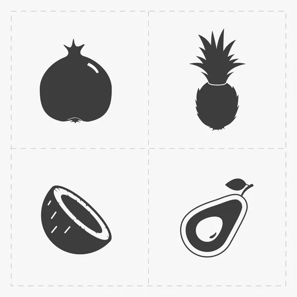 Fruit Black Icon set on White — Stock Vector