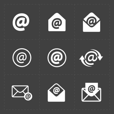 Koyu arka plan üzerinde vektör e-posta simgeleri.