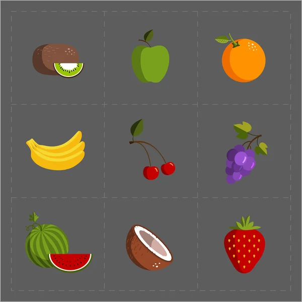 Icône de fruits colorés sur fond gris — Image vectorielle