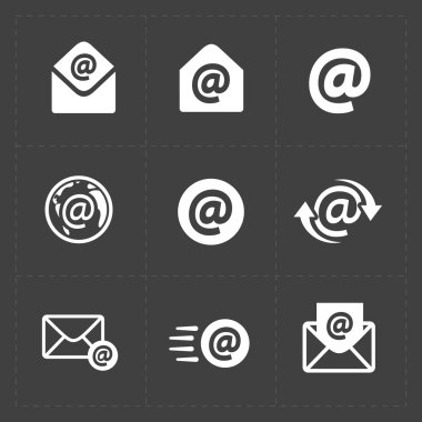 Koyu arka plan üzerinde vektör e-posta simgeleri.
