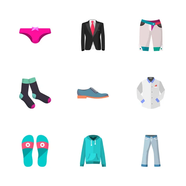 Nove ícones de roupas modernas — Vetor de Stock