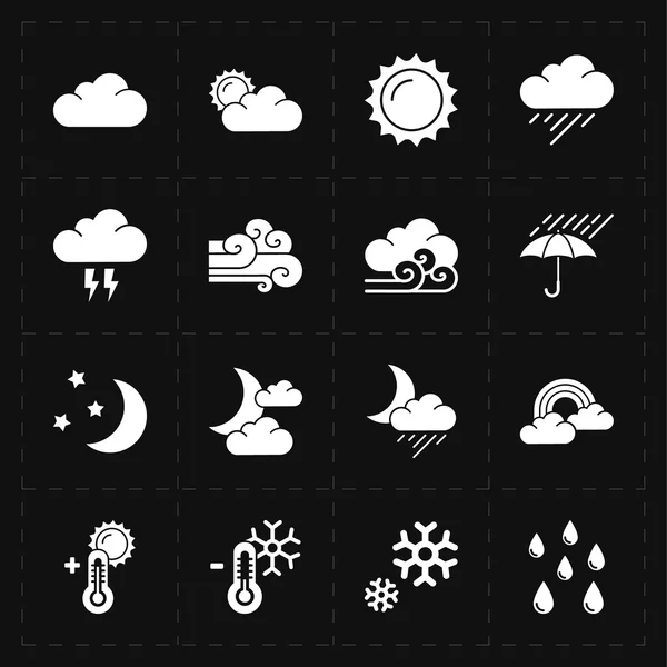 Zestien plat moderne weerpictogrammen — Stockvector