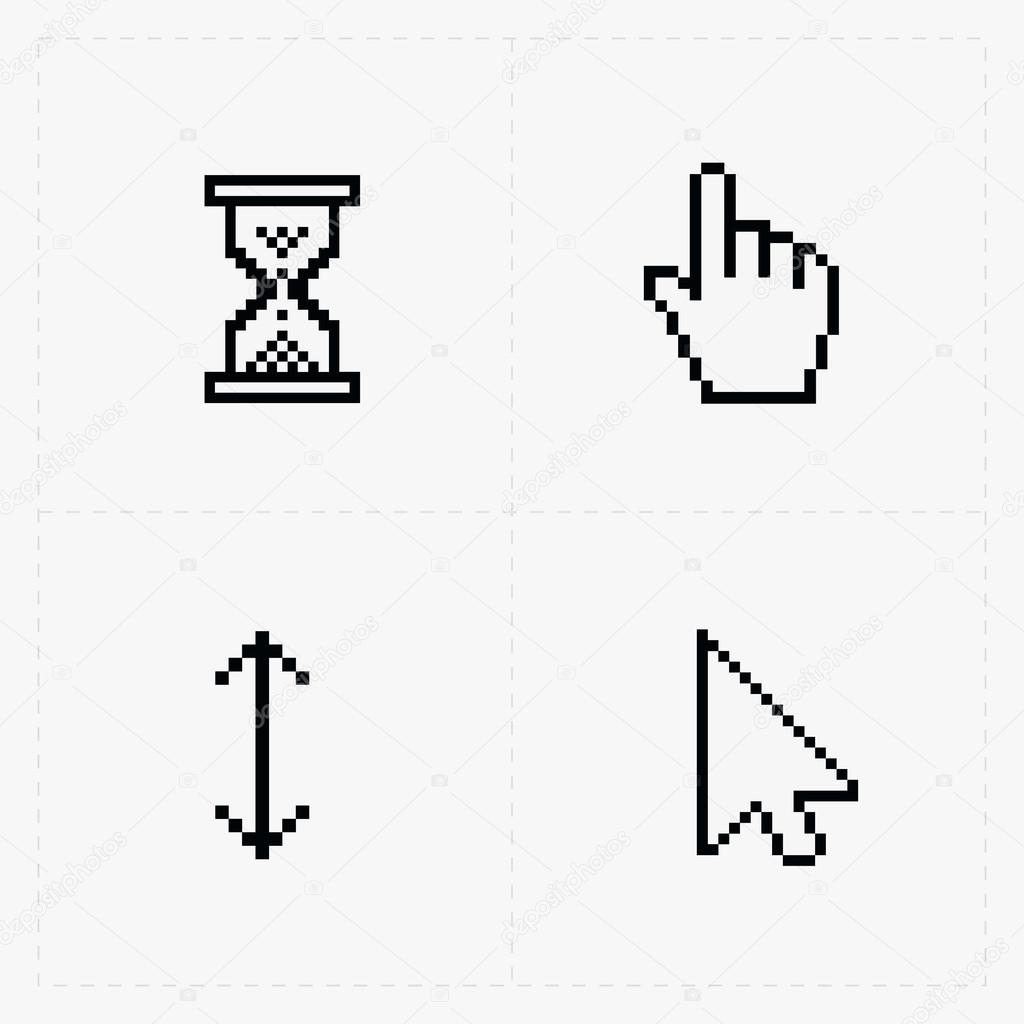 Pixel cursors icons on white.Vector Illustration.