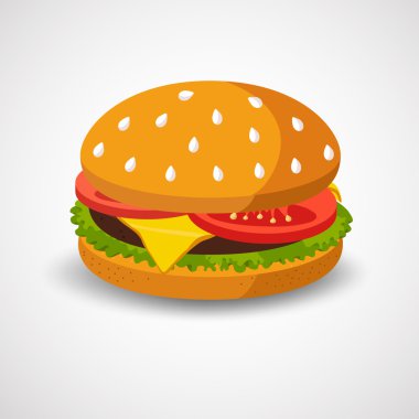 Beyaz arka plan üzerinde izole hamburger. Vektör çizim.