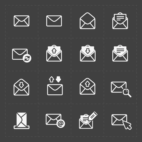 Icônes e-mail et enveloppe sur Dark — Image vectorielle