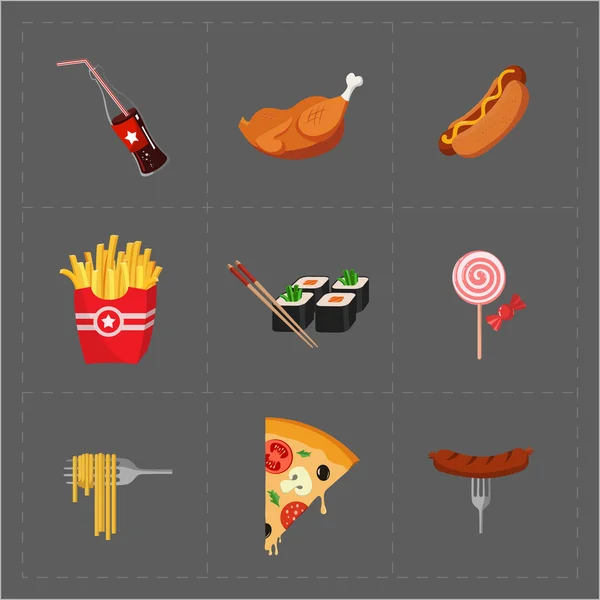 Colorida comida rápida icono conjunto sobre fondo gris — Archivo Imágenes Vectoriales