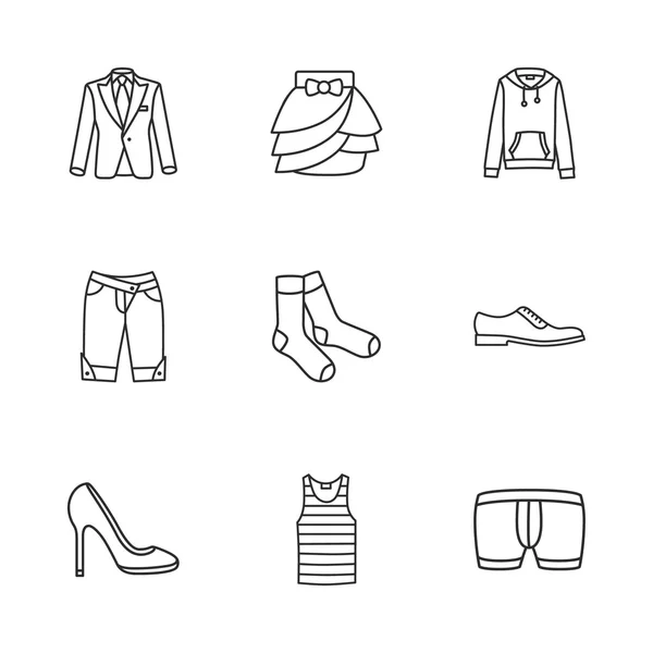 Nueve iconos de ropa moderna — Vector de stock