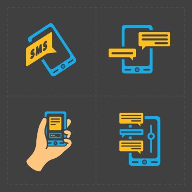 Modern renkli düz sosyal simgeler koyu arka plan üzerinde ayarla