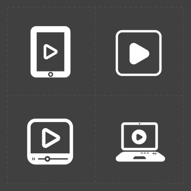 Koyu arka plan üzerinde düz video oynatıcı simgeler.