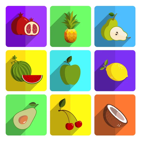 Colorful Fruit Icon Set on Bright Background — Stock Vector