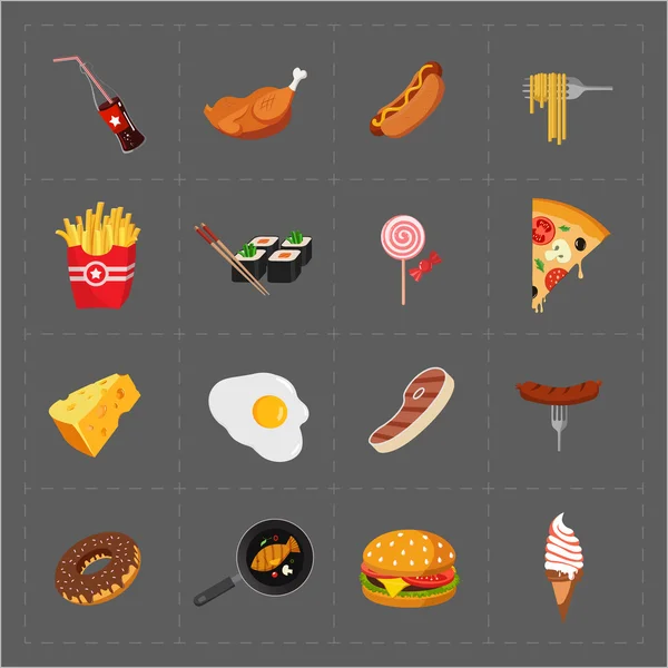 Gri arka plan üzerinde renkli Fast Food Icon Set