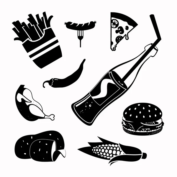 Set di icone nere per cibo vettoriale — Vettoriale Stock